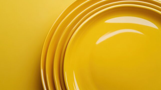 A stack of shiny yellow plates on a matching background