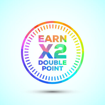 Earn double point reward badge with colorful geometric circle frame and symbols
