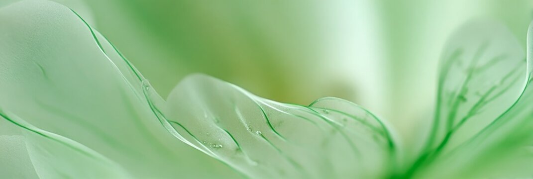 Close-up of a delicate green flower petal with soft texture and subtle water droplets.