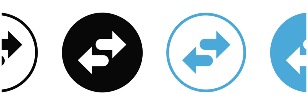 Circular icons with arrows indicating data transfer and exchange, black and blue.