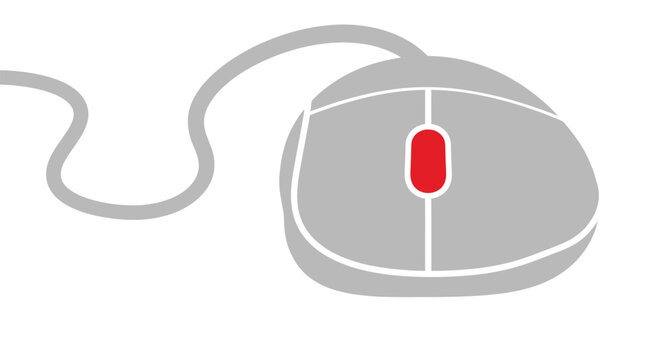 Computer mouse with red button and cord for desktop use