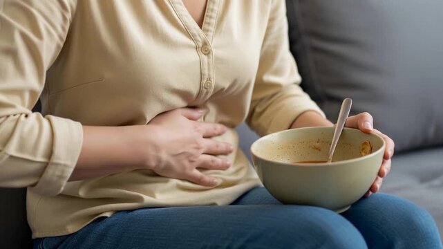 Woman with bloating and abdominal pain