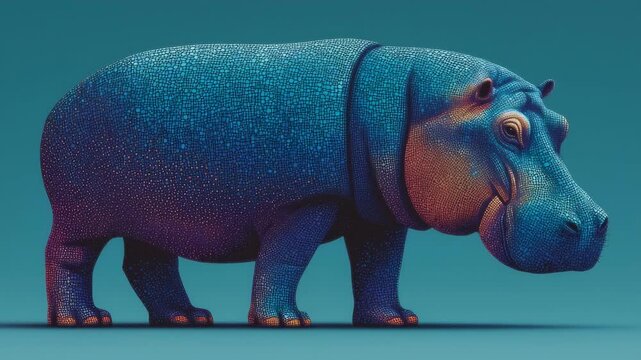 ネオン配色で横向きのカバを描く