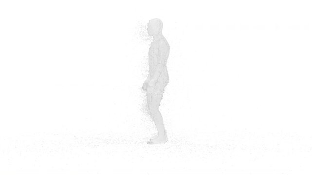A 3D animated character performs a sword dance with dynamic water splash effects. The clip ends with an alpha matte, making it suitable for creative projects, entertainment, or digital media use.