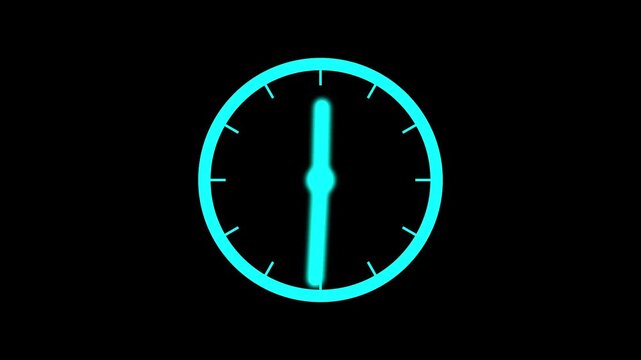 Time lapse of spinning clock animation in 12 Hour. Minimalist clock animation on black background. Analog clock time concept.