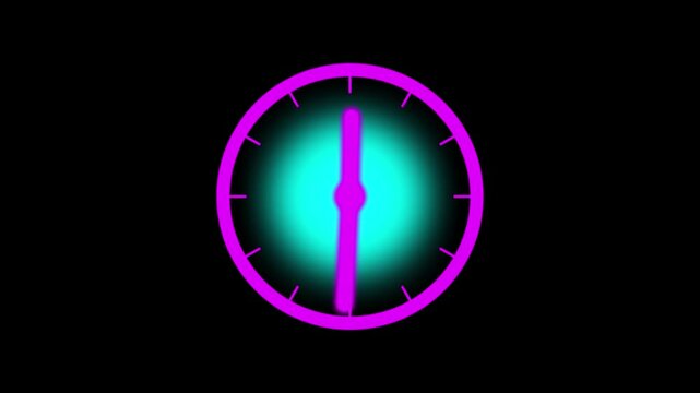 Time lapse of spinning clock animation in 12 Hour. Minimalist clock animation on black background. Analog clock time concept.