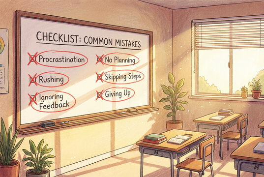 Common mistakes concept, crossed out checklist on paper