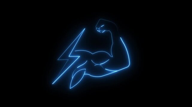 A neon green lightning bolt icon fused with a flexed bicep symbol representing power strength energy and fitness isolated on a transparent background
