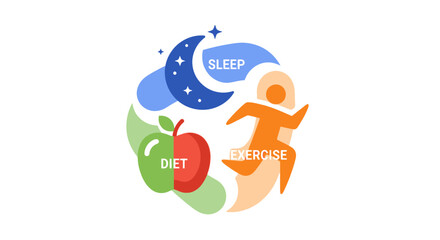 Naklejka premium Healthy Lifestyle Pillars: Diet, Exercise, and Sleep for Optimal Wellness and Well-being