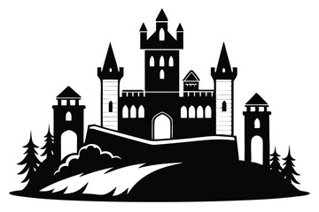 Obraz premium irish castle silhouette line art vector illustration