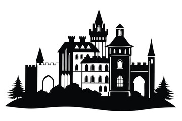 Obraz premium irish castle silhouette line art vector illustration
