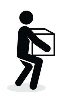 Proper Lifting Technique Icon Vector Manual Handling Ergonomics Worker Carrying Box Symbol