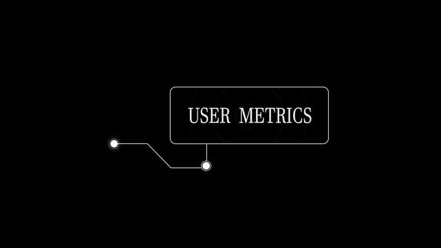 User metrics text in a futuristic white callout box on black background, digital hud frame for audience analysis technology and technical video editing overlays