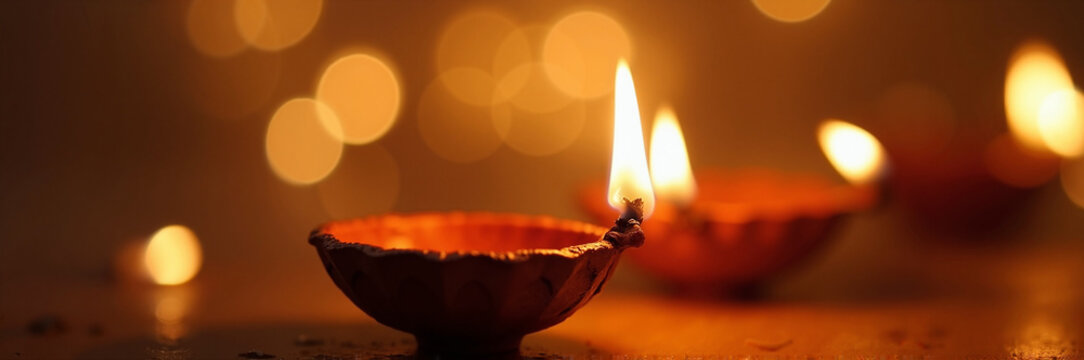 Traditional oil lamps illuminated during Nag Panchami celebration, displaying flames in clay pots on textured surface. Nag Panchami festival includes rituals, offerings,
