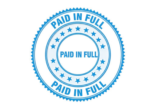 Blue paid in full stamp with stars on white background transparent background