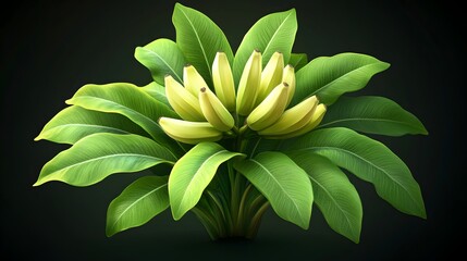 Fototapeta premium Banana bunch with lush green leaves