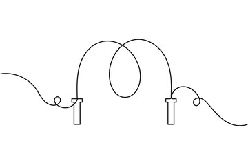 Jump rope icon continuous one line drawing on white background minimalist home workout fitness equipment symbol outline vector illustration © Md. Sohel