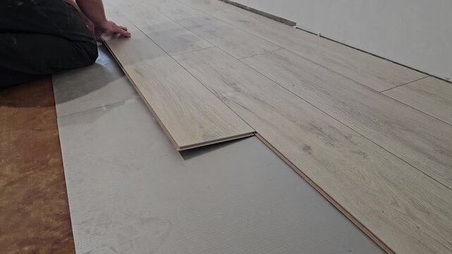 Installing new laminate flooring in a living room to improve home interior design