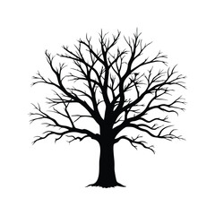 Obraz premium Silhouette of a majestic tree with intricate branches and trunk, vector illustration, leafless dead tree in winter silhouette vector illustration