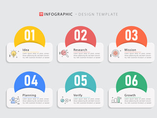 Business infographic template. 6 Step timeline journey. Process diagram, 6 options on white background, Infograph elements vector illustration.