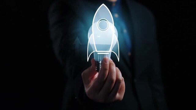 Startup launch and business growth concept, rocket symbolism, entrepreneurship, startup innovation, and early-stage success strategies for new business development and expansion. Elide