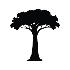 Silhouette of a large tree with wide branches and dense foliage, vector illustration, jungle tree trunk silhouette vector illustration © hamiduls11arts