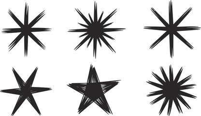Set of hand drawn sketch star icons, doodle starburst and sparkle symbols, black vector © Ara