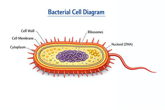Bacterial Cell Structure Diagram with Labeled Organelles