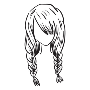 Double french braids hair hand drawn