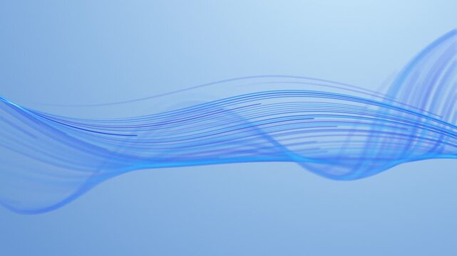 Abstract soft blue flowing wave lines white background. Smooth transparent curves forming clean minimal waveform with gentle depth airy motion. Elegant light gradient wave subtle blur seamless loop 4K