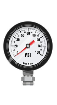 Pressure Gauge Measuring PSI with Red Needle.