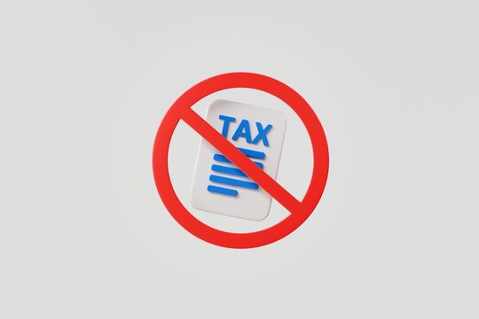 3d no tax document icon. tax exemption concept. minimal cartoon prohibition sign finance paper for tax policy graphic. isolated on white transparent background. 3d render.