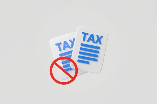 3d tax documents icon. tax exemption concept. minimal cartoon prohibition sign tax papers for finance app. isolated on white transparent background. 3d render.