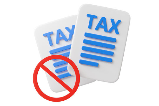 3d tax documents icon. tax exemption concept. minimal cartoon prohibition sign tax papers for finance app. isolated on white transparent background. 3d render.