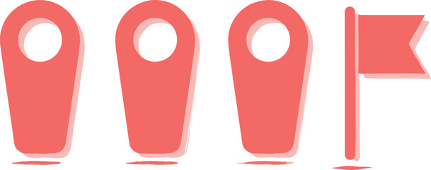 Red vector illustration of three map location markers and flag icon, symbolizing navigation, travel, GPS, and location-based application design themes. © MdSajjad