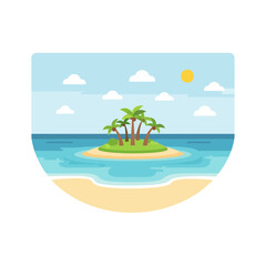 Obraz premium Flat illustration of a tropical island with palm trees and clear blue ocean