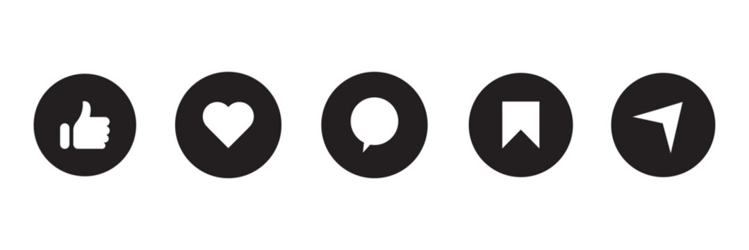 Like Comment Share and Save Button Icon Set of Social Media in Flat Style. Instagram Profile Icons, Increase Likes and Followers, Boost Social Media Presence and Online Visibility