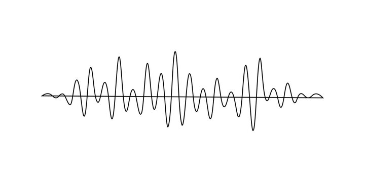 Continuous one line sound wave music audio icon art voice hand. Podcast one line wave line sound soundwave noise sketch drawn drawing doodle outline recording frequency vocal waveform microphone mic.