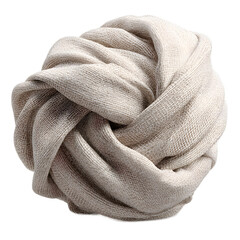 Fototapeta premium Luxurious and soft beige knitted fabric intricately bundled into a captivating spherical form, highlighting its cozy texture and natural warmth, perfect for elegant fashion and textile design concepts