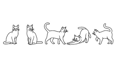 Naklejka premium Cat outline silhouette set for International Cat Day minimal line art feline vector illustration