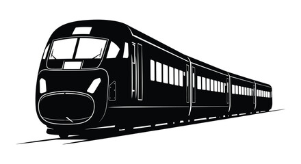 A sleek modern high speed train is depicted in a striking black silhouette showcasing its aerodynamic design high quality professional detailed elegant © CreativeAkash099