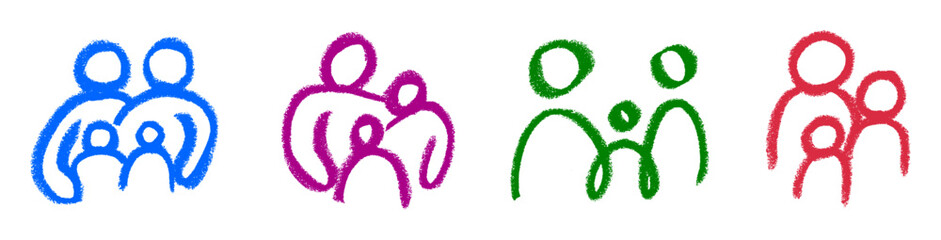 Family Icons Crayon Chalk Drawing Doodle Vector Set © Grunge Designs