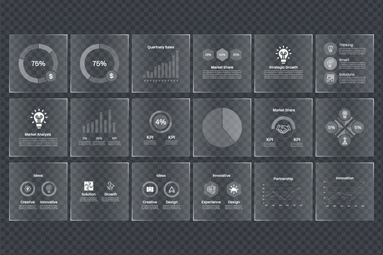Modern Glassmorphism Infographic Elements Set for Business Data Visualization and Dashboard UI Design