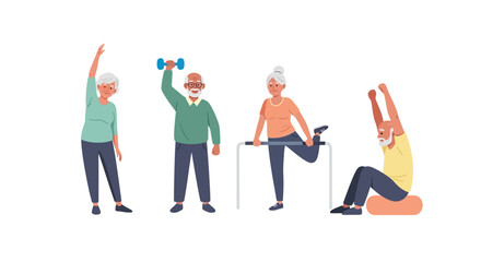 Obraz premium Elderly People Exercising, Doing Fitness, Strength Training & Stretching for Healthy Aging & Active Lifestyle