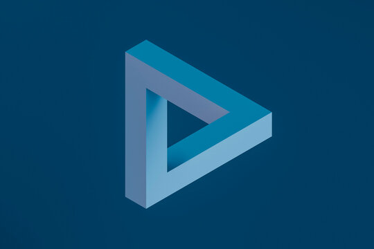 3D impossible triangle blueprint with blue geometric space