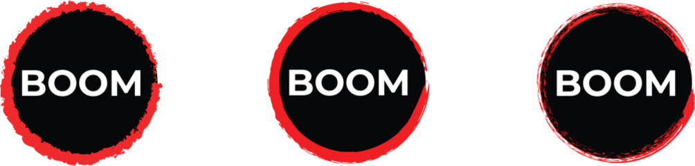 Three black oval shapes with red edges and boom text © jisan