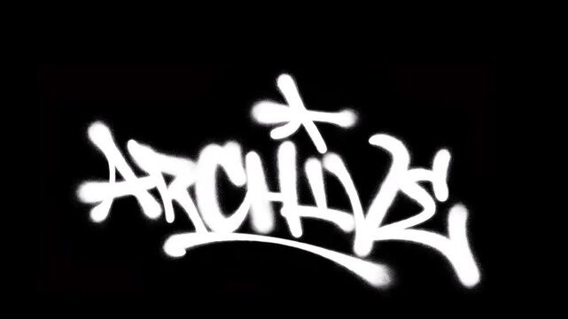 Graffiti tag animation 4K writing ARCHIVE in white on black background. Bold urban street art style with dynamic handstyle and spray paint motion effect.
