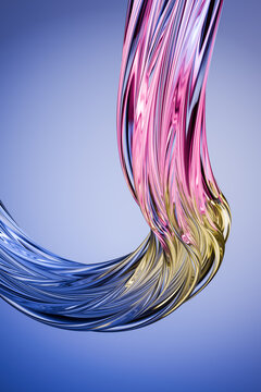 Abstract background of a glass material with rose, yellow and blue shading over a gradient blue background