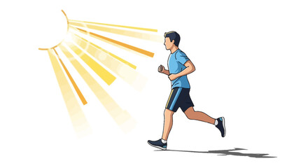 Fototapeta premium Man running in bright sunlight, healthy lifestyle, outdoor exercise, summer fitness