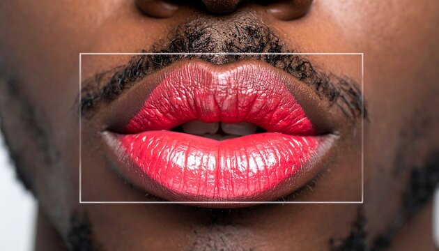 "Split close-up of lips with red lipstick, left faint mustache, right noticeable mustache."